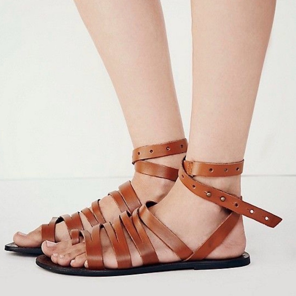 Free People Sunever Gladiator Leather Strappy Sandals Brown Size EU 41